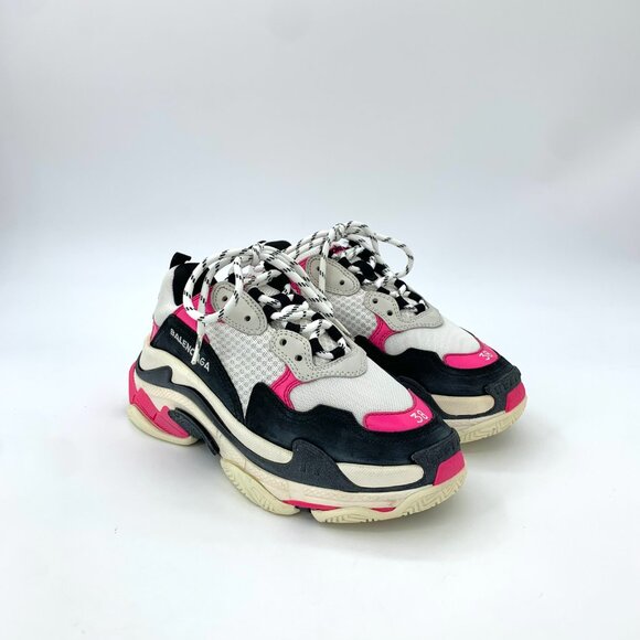H13685 Balenciaga Triples Size 38 Colorblocked Web Lace-up Casual Sneakers Daddy - Picture 2 of 9